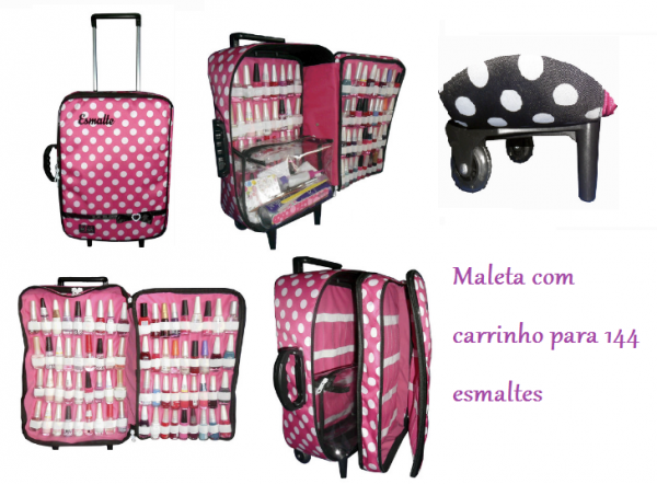 Maleta para 144 esmaltes com carrinho